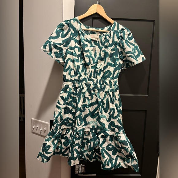 Anthropologie The Somerset Mini Dress Dark Green white short sleeve medium NEW - Picture 6 of 13